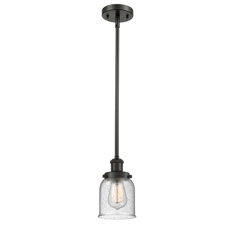 Innovations Lighting Small Bell 5" Wide Mini Pendant - Rod Hung - Oil Rubbed Bronze / Seedy