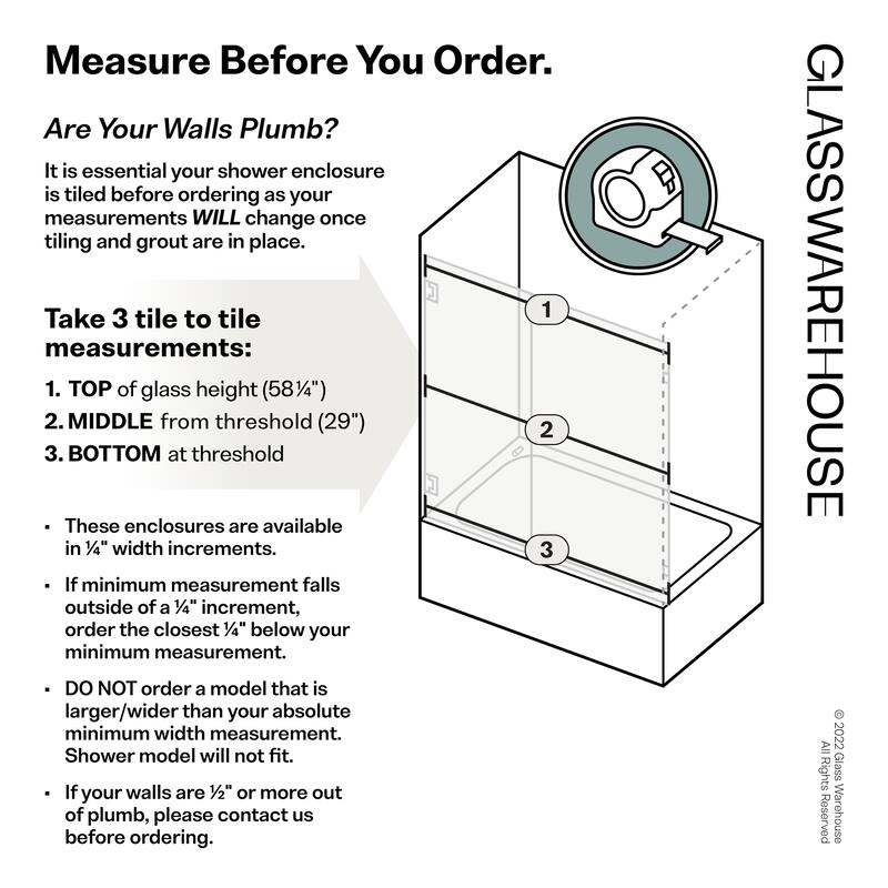 Glass Warehouse 58.25" x 68" Frameless Shower Bath Door - Wall Hinge