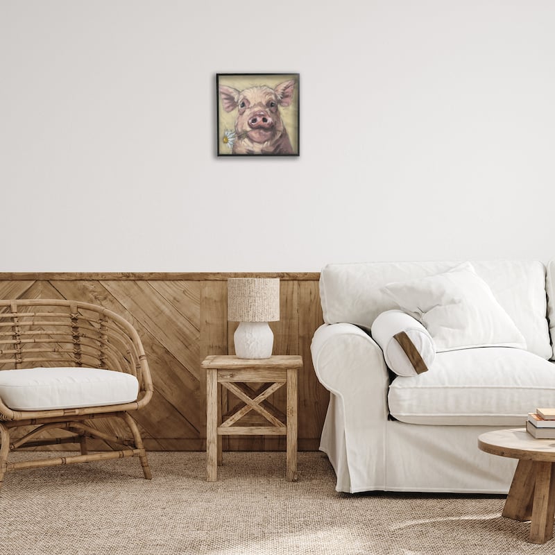 Stupell Pig Holding Daisy Sprig Framed Giclee Art Design By Sara G. Designs