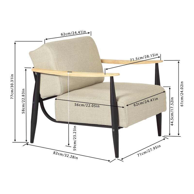 Homy Casa Modern Wood Frame Sofa, Beige Upholstery, Arm Accent