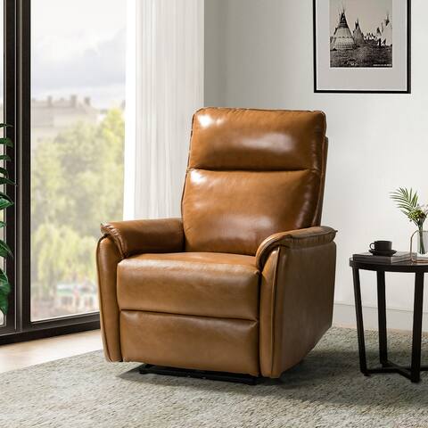 Tabon 30.2" Wide Comfy Genuine Leather Power Recliner with Black Base by HULALA HOME