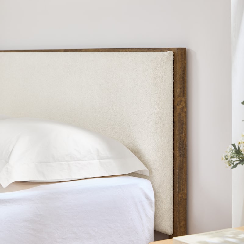 Spruce & Spring Modern Bouclé Platform Bed with Upholstered Headboard & Solid Wood Frame