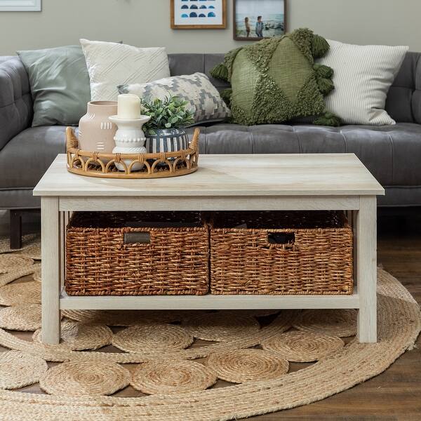 Shop 40 Inch Coffee Table With Wicker Storage Baskets Overstock