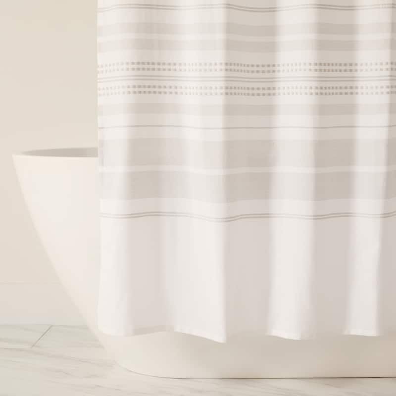 Becky Cameron Cotton Blend Striped Shower Curtain - 72" x 72" - Partial Stripe Light Gray