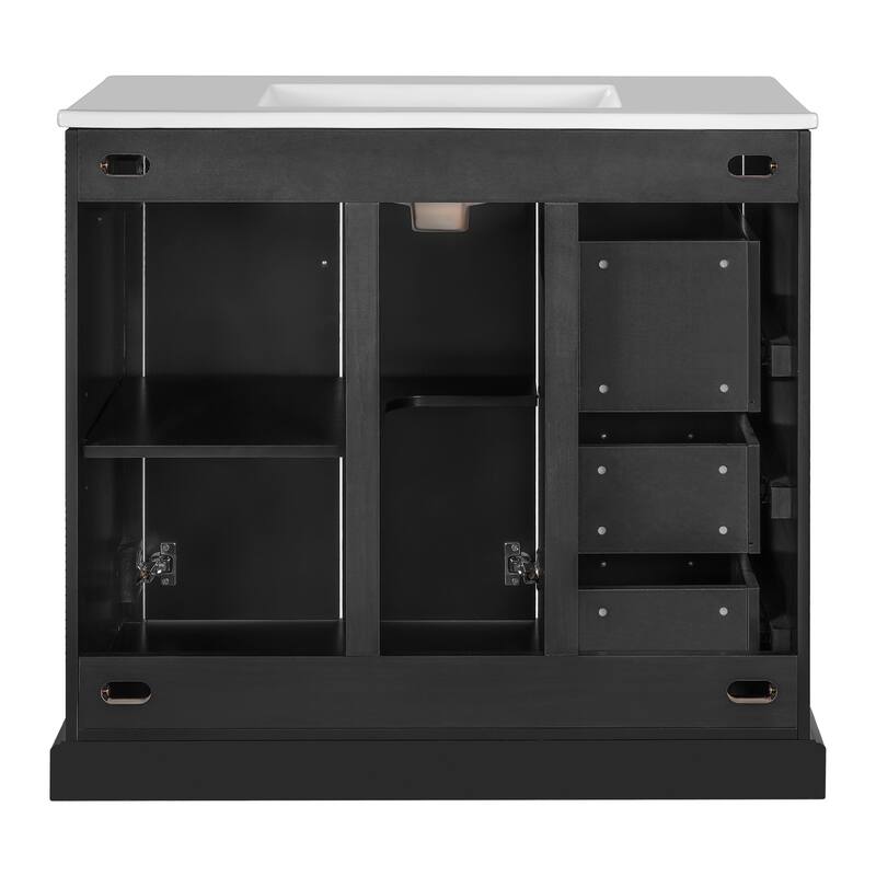 36" Modern Bathroom Vanity with Ceramic Sink, Soft-Close Door, Adjustable Shelf & 3 Drawers, Ample Storage