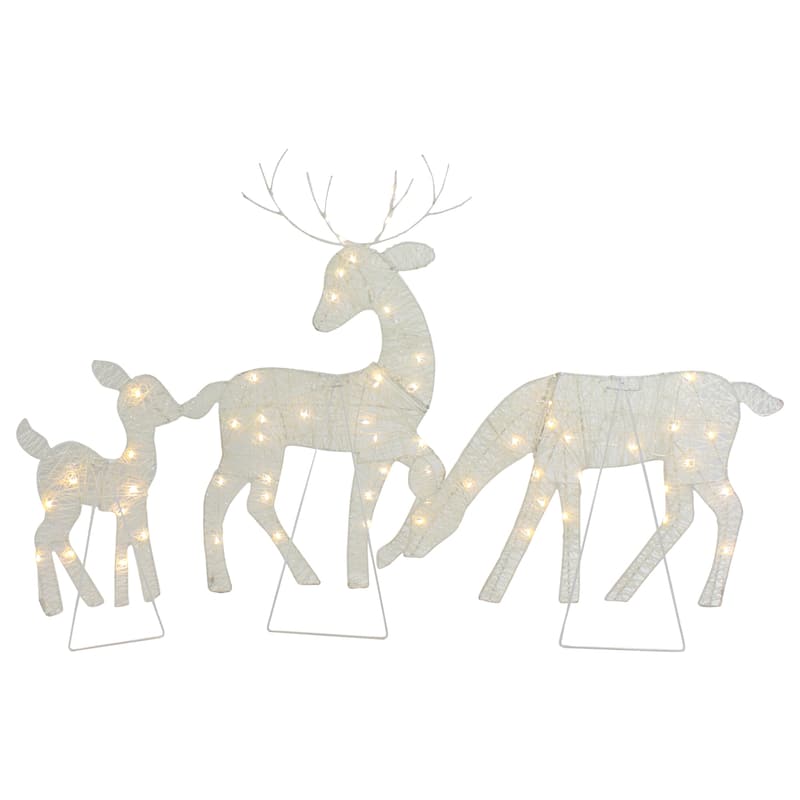 3 LED Lighted White Reindeer Family Outdoor Christmas Decorations 29"