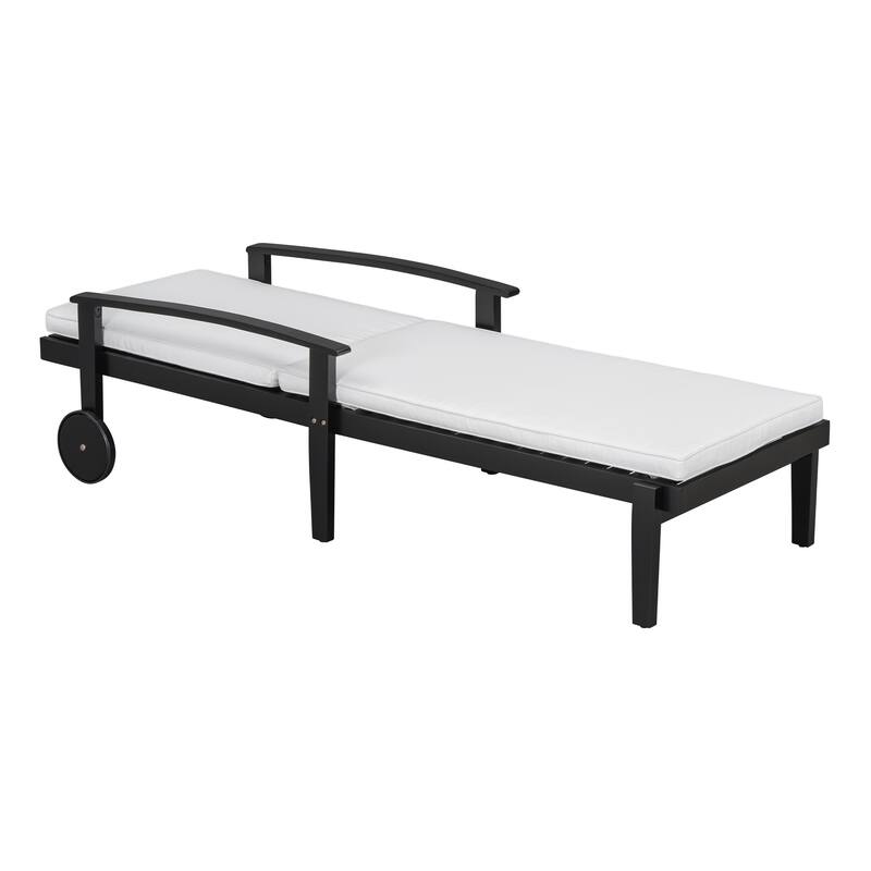 Roomfitters Jason Acacia Wood Outdoor Chaise Lounge with Cushion, Adjustable Recline