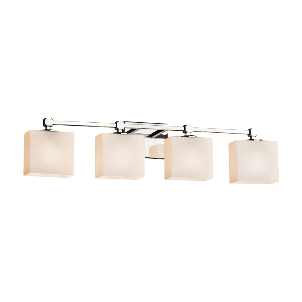 Justice Design Fusion Tetra 4-light Polished Chrome Bath Bar, Opal Rectangle Shade