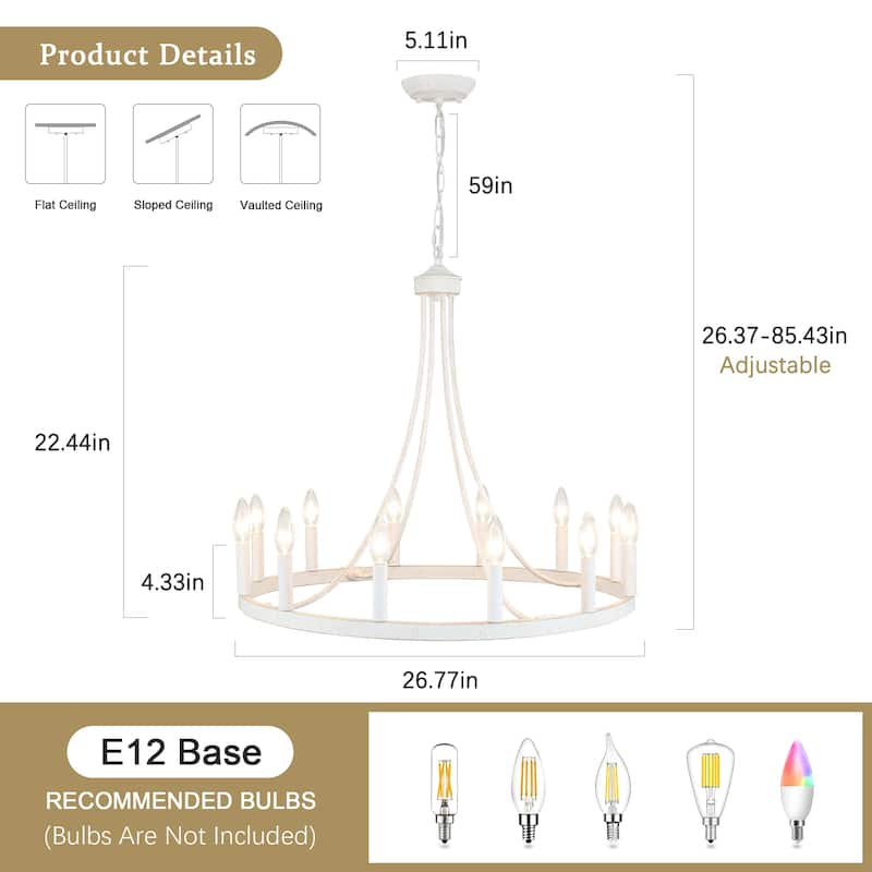 12-Light 26.77-inch Vintage Rustic Wagon Wheel Chandelier for Kitchen