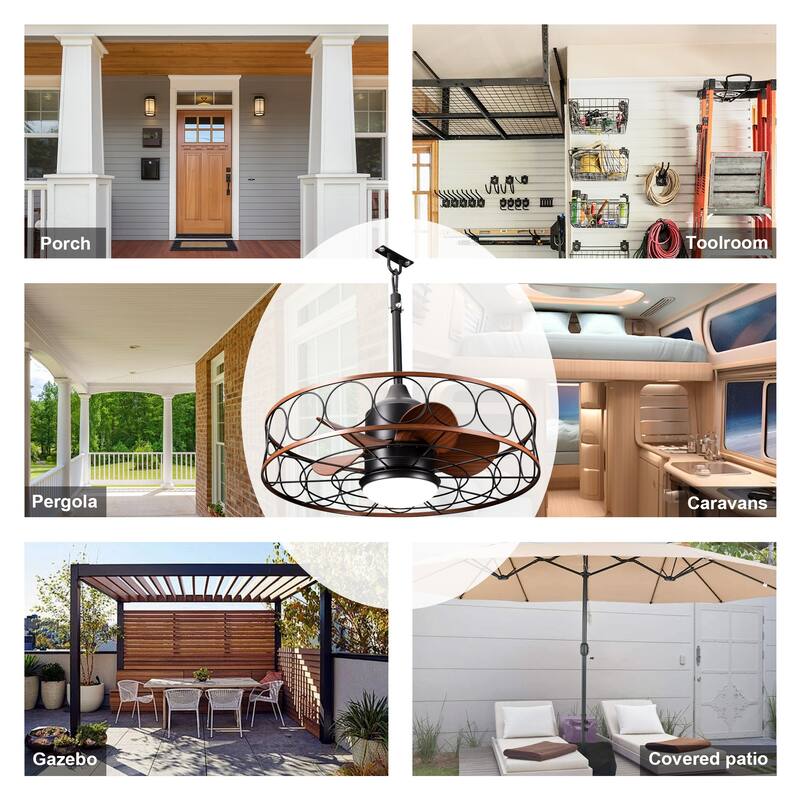 Bella Depot 23" Outdoor Ceiling Fan with LED Light and Remote 6-speed Indoor Ceiling Fan for Bathrroom Corridor Patio - 23.6"