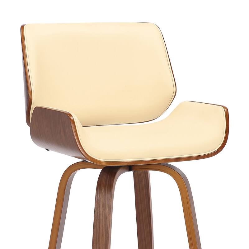 Tyler Mid-Century Swivel Bar Stool, Upholstered Counter Height Chair with Bentwood Legs