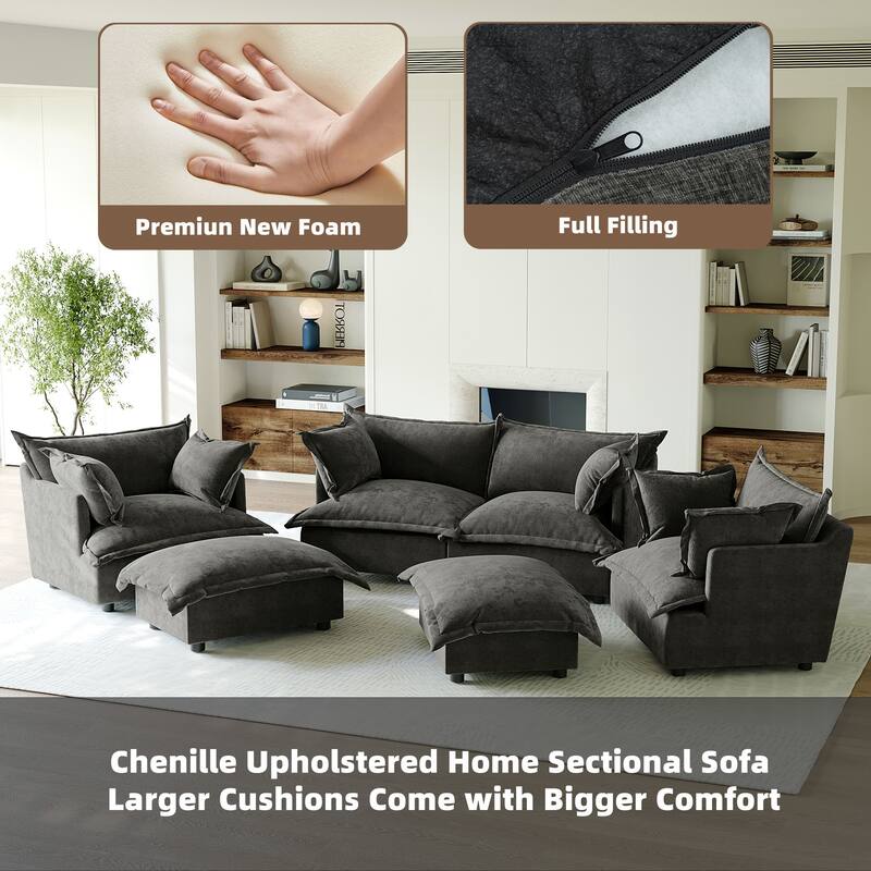 6 Piece Oversized Chenille Comfy Cloud Modular Sectional Sofa Set