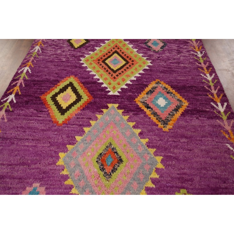 Purple Plush Moroccan Oriental Area Rug Handmade Wool Carpet - 6'1" x 9'5"