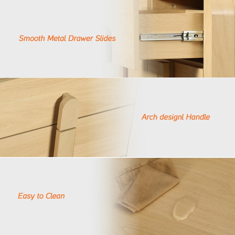 WAMPAT 3 Pcs Bedroom Set,6 Drawer Dresser And Nightstand Sets For Bedroom, Double Dresser With Curved Profile Design