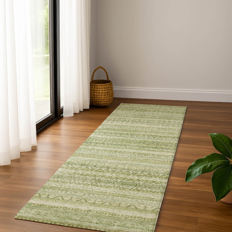 Premium Washable Super Soft Boho Stripes Mayfield Rug - Sage - 2'3" x 7'6"