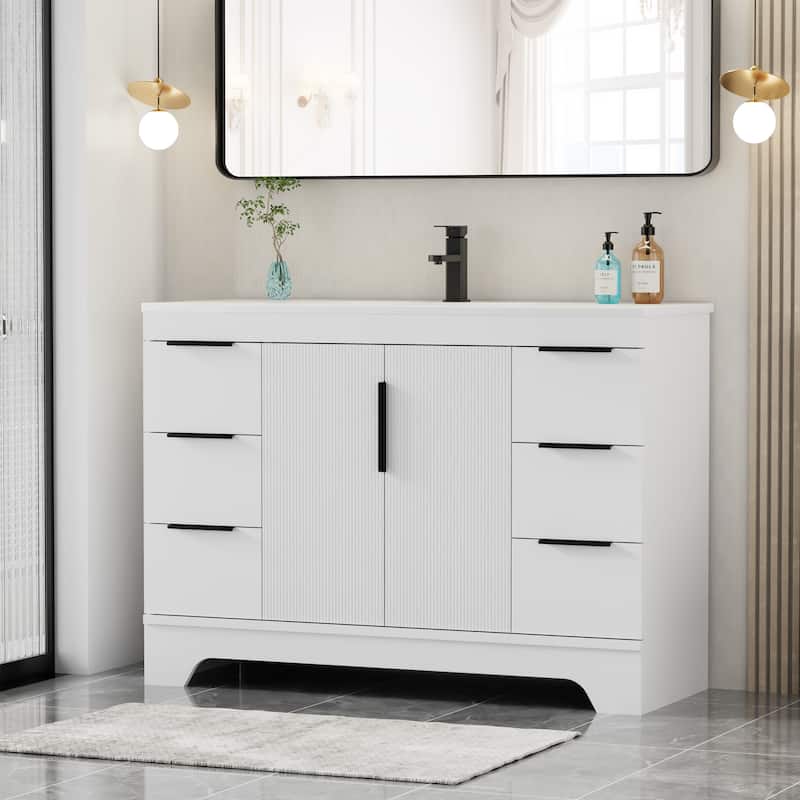 Vertical Stripes Bathroom Vanity Set with Sink Top & Faucet