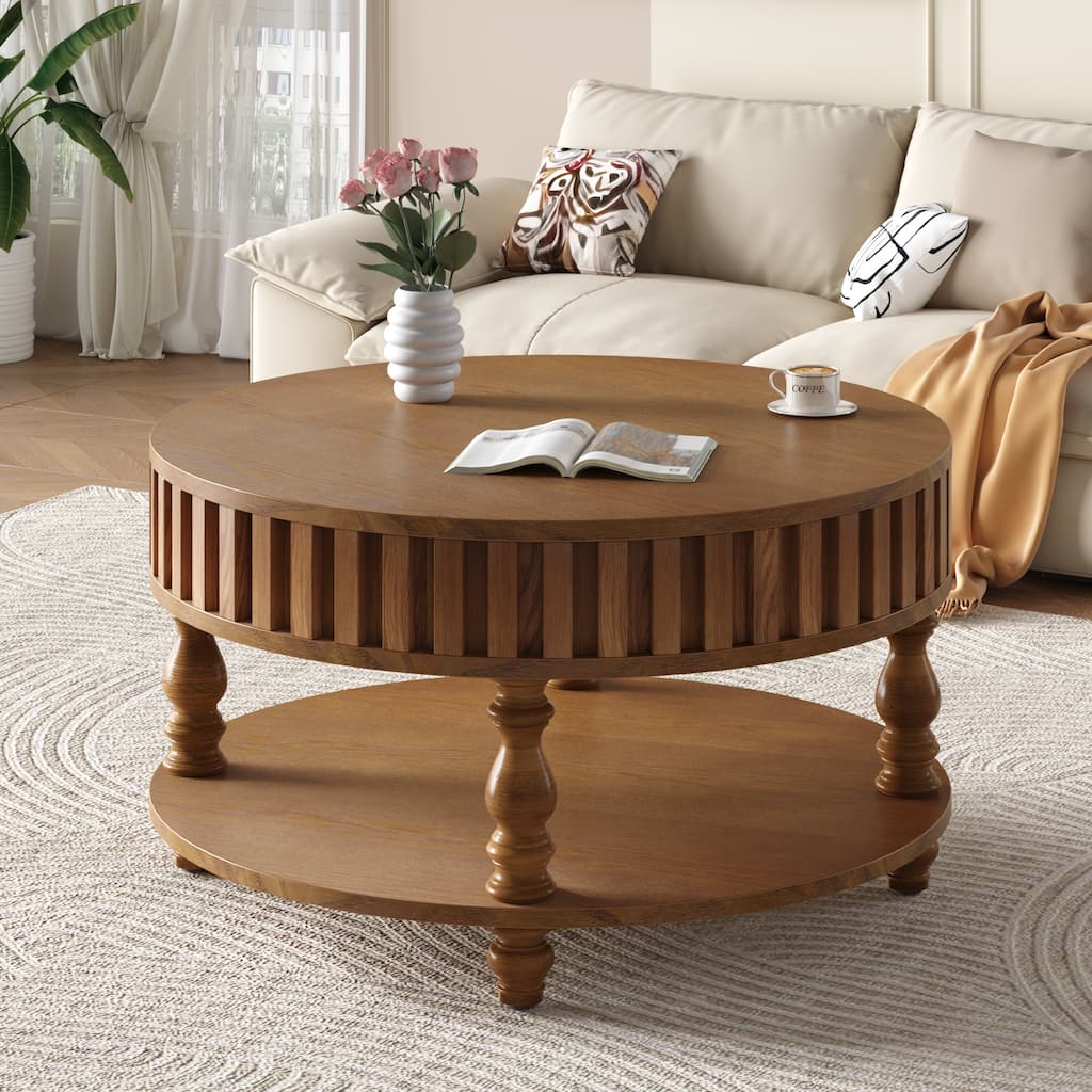 GDFStudio - Farmhouse Wooden Storage Coffee Table with Flip-Top