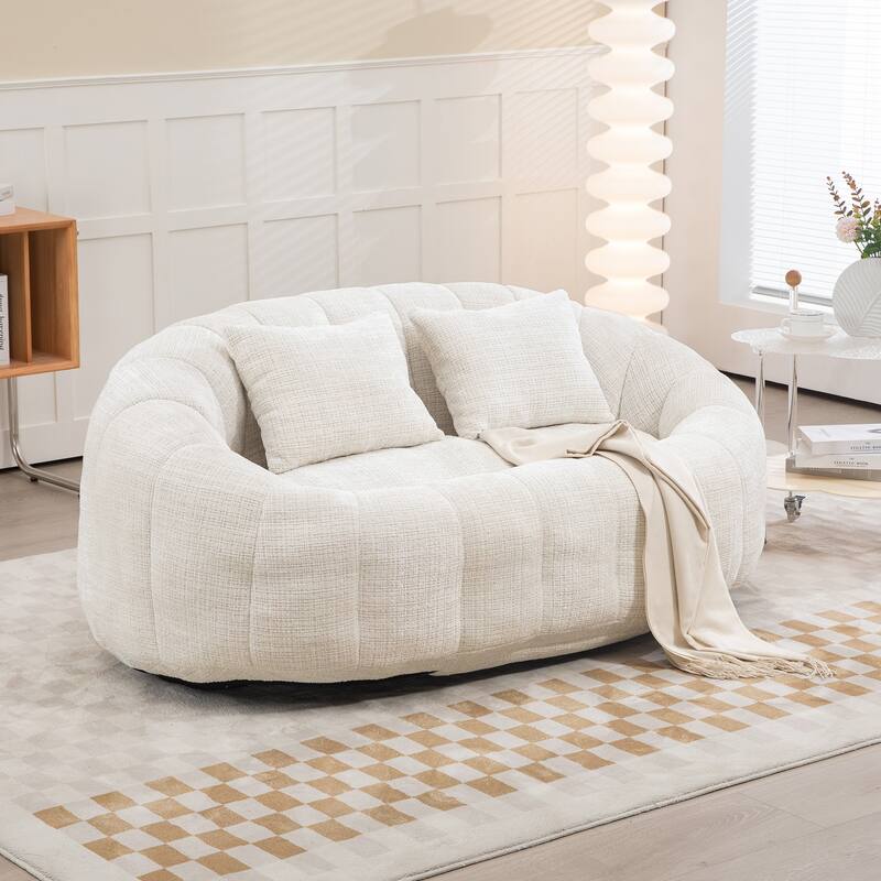 HOMEFUN Chenille Upholstered Durable Comfort Lounger High Back Bean Bag Loveseat Sofa - Beige