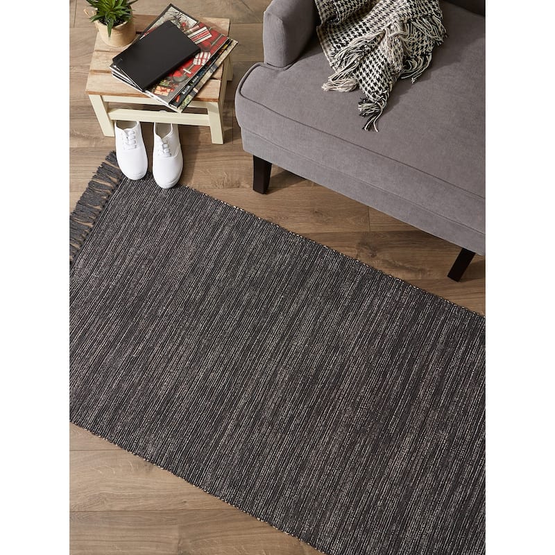 DII Gray and Off White 2-Tone Ribbed Rug 2x3 Ft - 24.0 In. L X 36.0 In. W X 0.2 In. H
