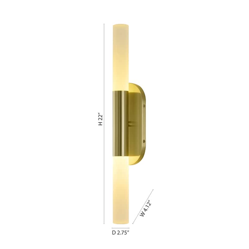 2-Light Satin Brass Wall Sconce Lighting With White Frosted Acrylic Shades