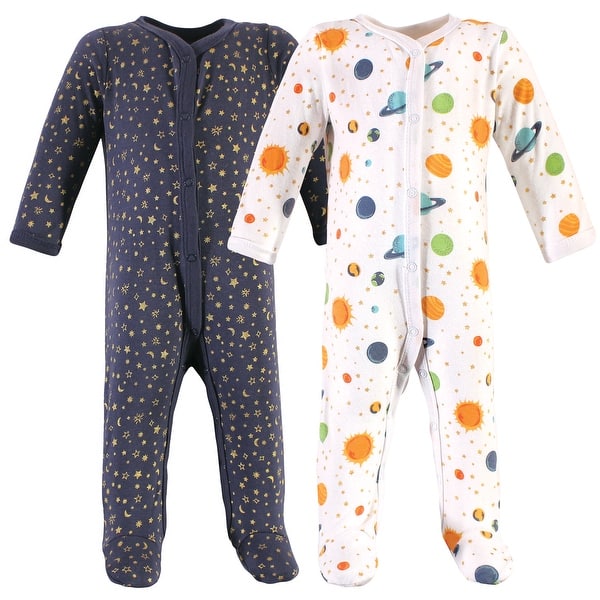 slide 1 of 1, Hudson Baby Infant Boy Cotton Snap Sleep and Play 2pk, Space 0-3 Months - Space