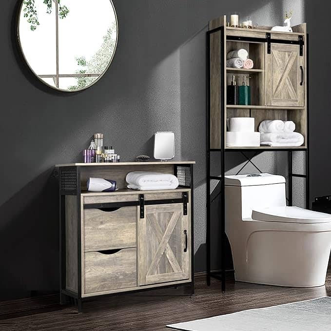 Bathroom Freestanding Floor Storage Cabinet,Farmhouse Bathroom Sliding Barn Door