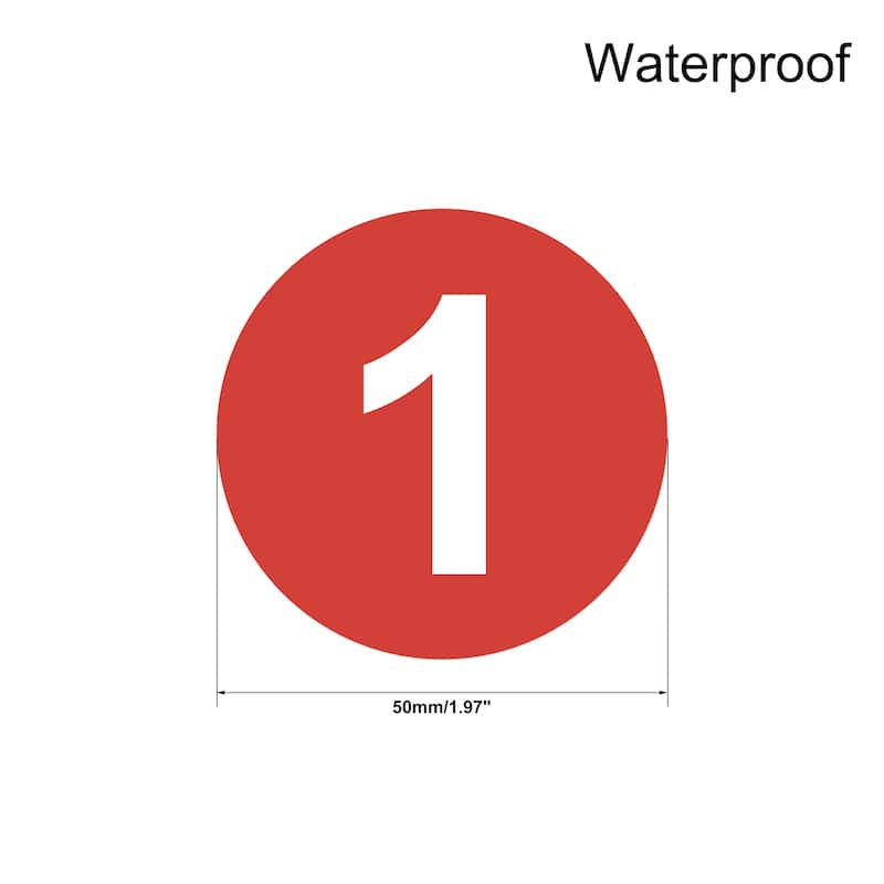 Round Number Sticker, Self Adhesive PVC Labels Waterproof - Red