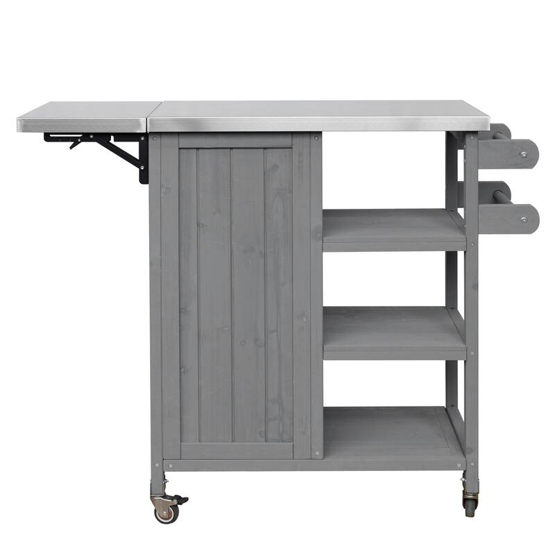 Foldable Outdoor Kitchen Island Cart with Lockable Wheels and Storage Cabinet