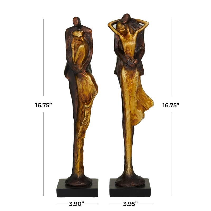 Polystone People Sculpture - Set of 2 Bronze - Roche River Decor - 4"W x 4"L x 17"H