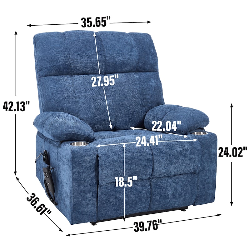 Chenille Power Lift Recliner Chair with Massage & Heating, Dual Motor Infinite Position Electric Recliner with Cup Holders