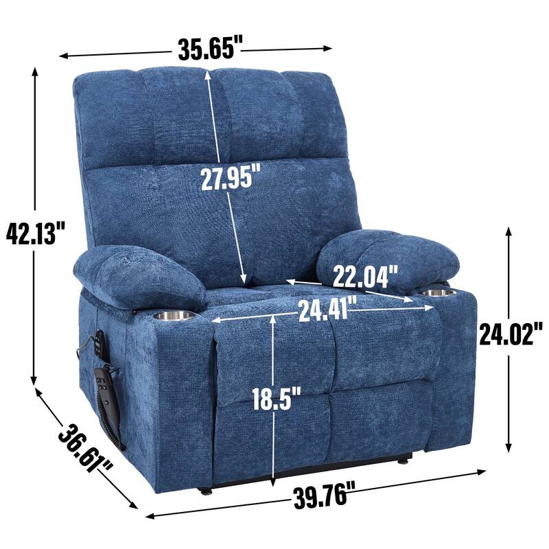 Dual Motor Chenille Power Lift Recliner Chair, Heavy Duty Motion Mechanism with Massage and Lumbar Heating, Dual Cup Holders