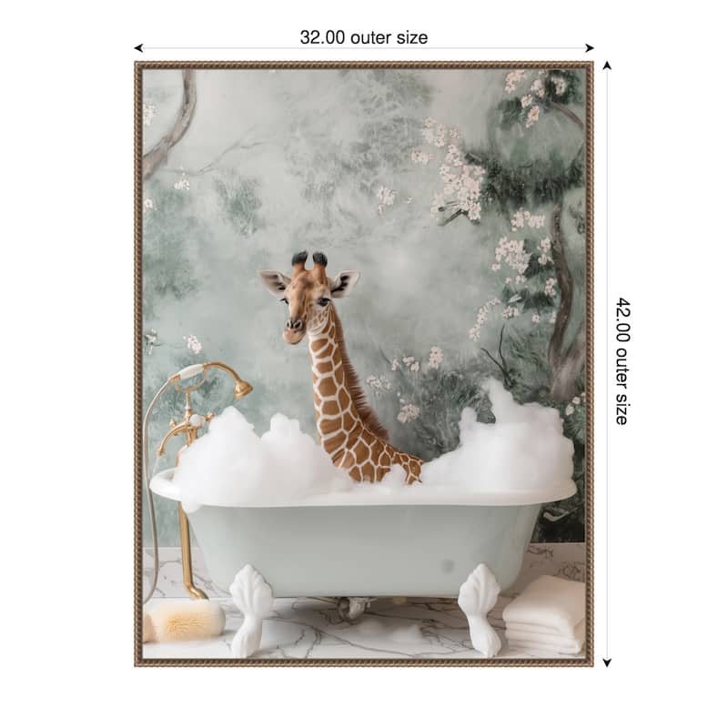 Giraffe Bubble Bliss by Niky Rahner Framed Canvas Wall Art - 32 x 42 in