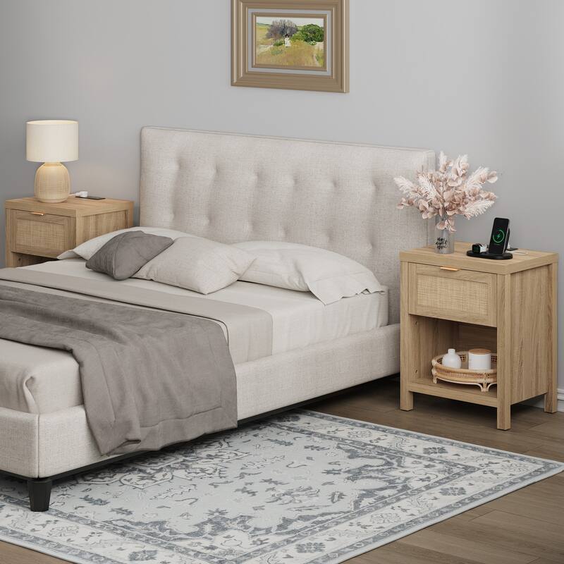 SICOTAS Farmhouse Set of 2 Nightstand with Charging Station and Drawers