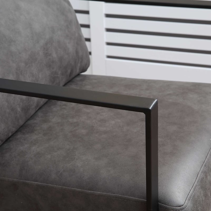 HOMCOM Industrial Accent Chairs with Cushioned Seat and Back, Upholstered Faux Leather Armchair for Bedroom, Living Room Chair