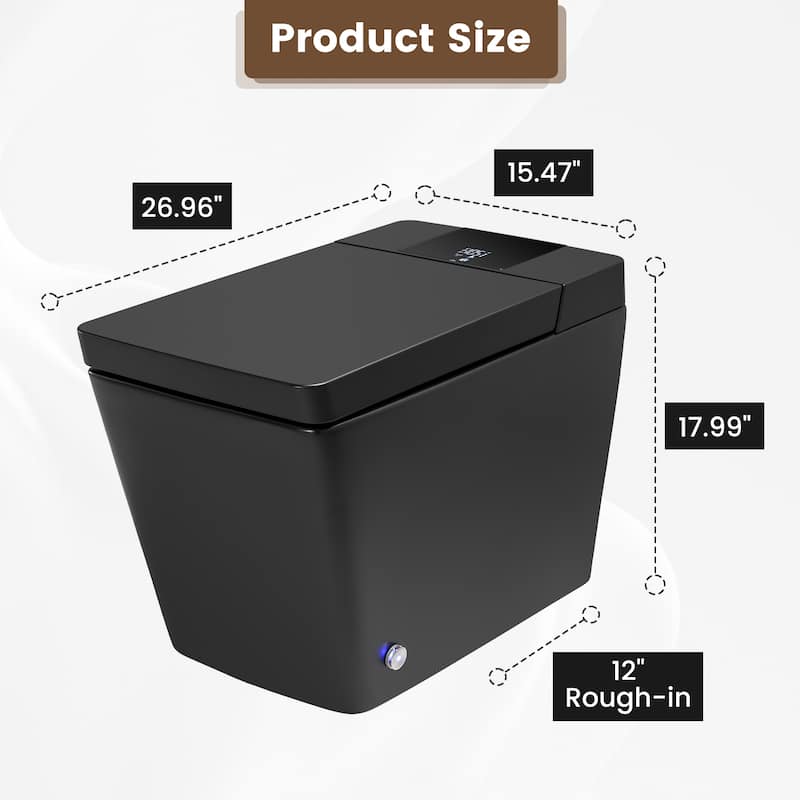 Elongated Smart Bidet Toilet with Foot Sensor, Auto Flush, LED Display, Heated Seat