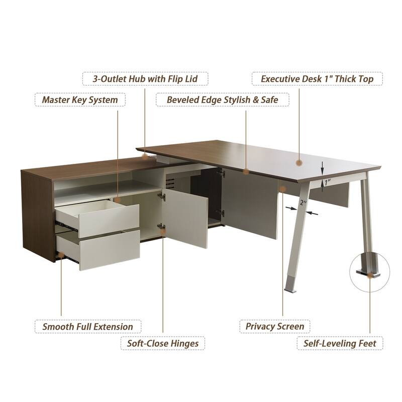 69" L-Shape Executive Desks Large Office Desk