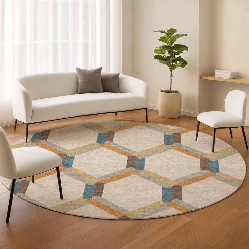 Machine Washable Indoor/ Outdoor Modern Trellis Chantille Rug