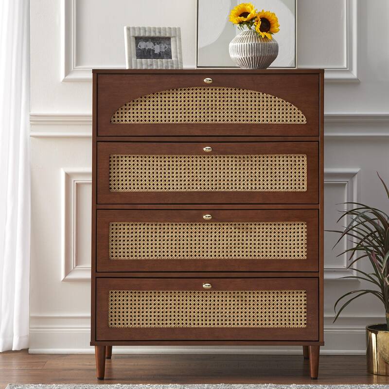 Lifestorey Taylor 4-Drawer Chest with Natural Cane - Walnut