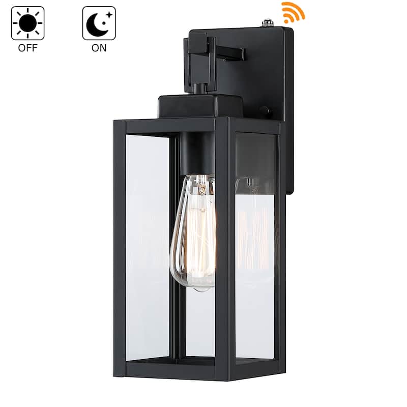 2-pack 1-Light 13.70 in. Matte Black Outdoor Wall Lantern with Clear Glass Shade(dusk to dawn could be chosen)