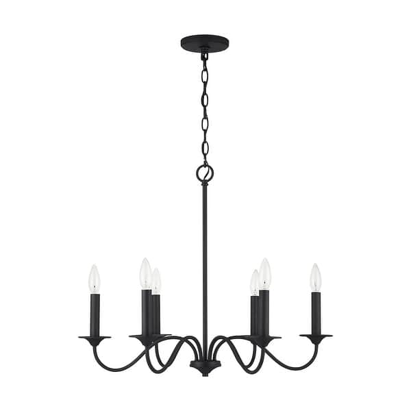 slide 2 of 5, Vincent 6-light Black Iron Hanging Chandelier 22"H x 26"W