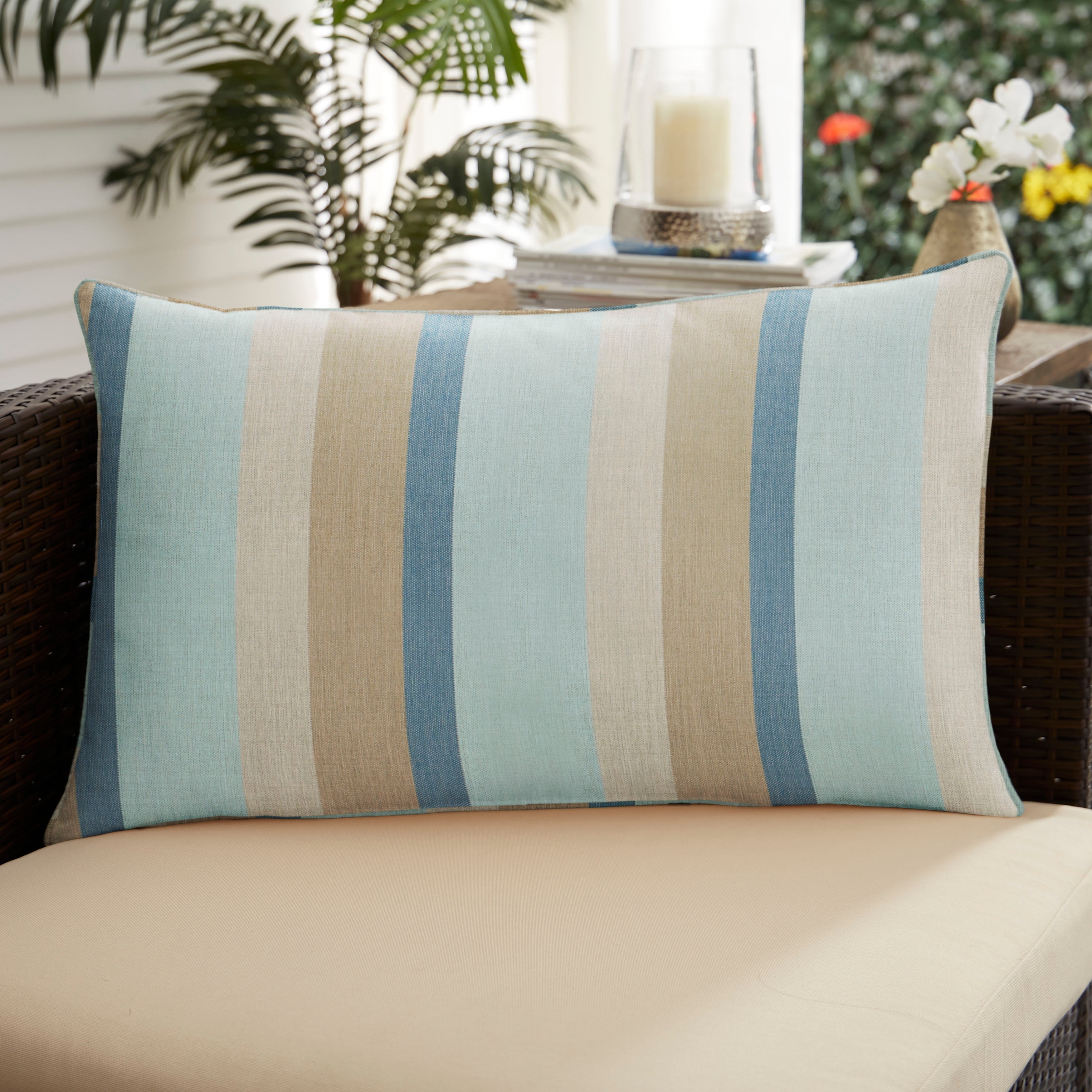 Sunbrella Gateway Mist Stripe Indoor/Outdoor 16x26 Corded Lumbar Pillow (Single) - 16 in L x 26 in W