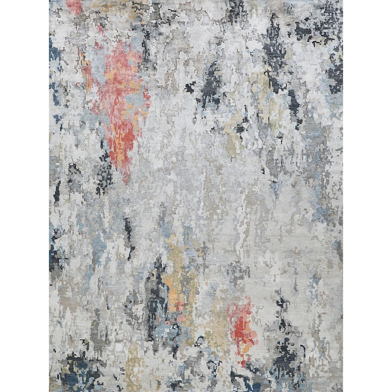 EXQUISITE RUGS Floor Art Hand-knotted Bamboo Silk Silver/Grey/Coffee Area Rug.