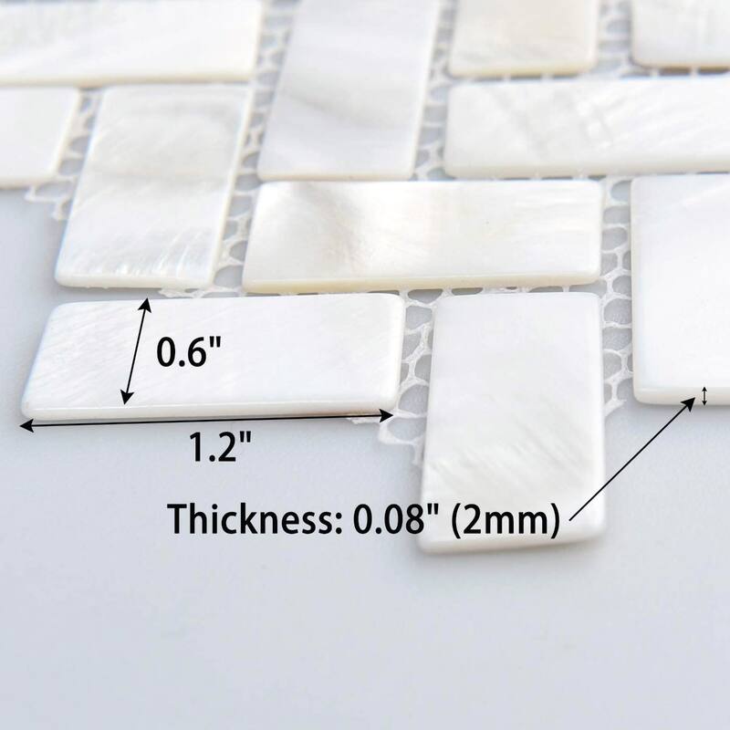 Art3d 12"x12" Mother of Pearl Tile Rectangle White with Seams (10-Pack)