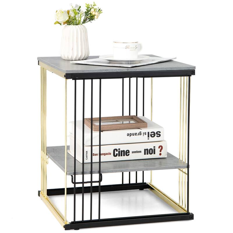 Gymax 2-tier Side End Coffee Table Square Nightstand for Living Room - Multi - MDF