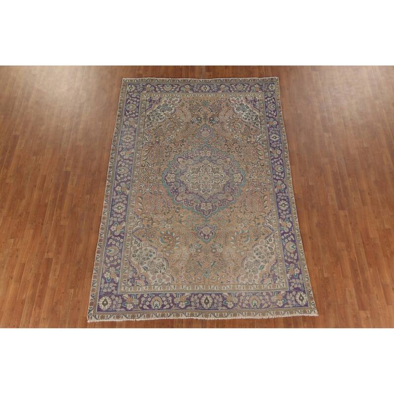 Tabriz Persian Vintage Area Rug Handmade Bedroom Wool Carpet - 6'6"x 9'8"