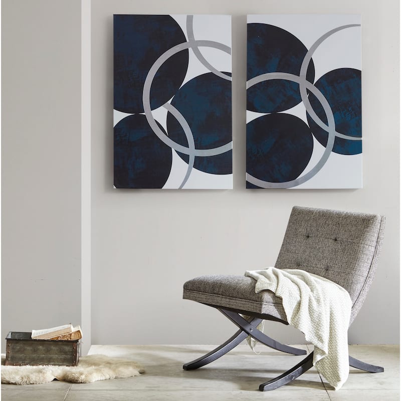 INK+IVY Celestial Orbit Navy Silver Foil Abstract 2-piece Canvas Wall Art Set - 24 x 36