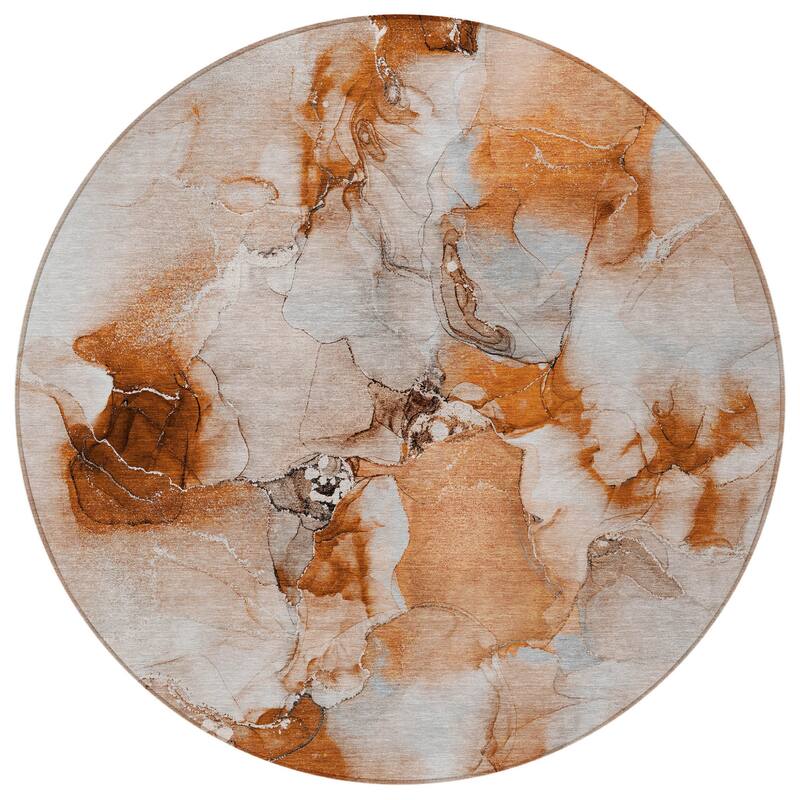 Alfimo Contemporary Abstract Weather Resistant Classic Meets Modern Round Outdoor Rug - 8' Round
