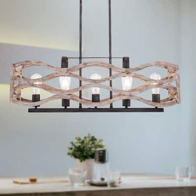 Cusp Barn 5-Light Shabby Island Light Farmhouse Wood Chandelier for Dining Room
