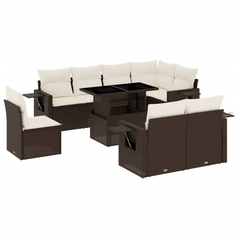 vidaXL Patio Sofa Set with Cushions Outdoor Furniture 9 Piece Poly Rattan - 21.7 x 39.4 x 28.7