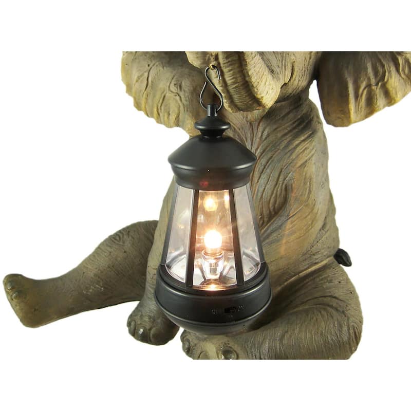 Cute African Elephant Porch / Garden Statue With Lantern - 13.5 X 14.5 X 10 inches